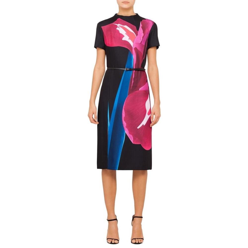 Women's Size L Ted Baker Stenciled Stems Floral Midi Formal Black Dress *Flaws*